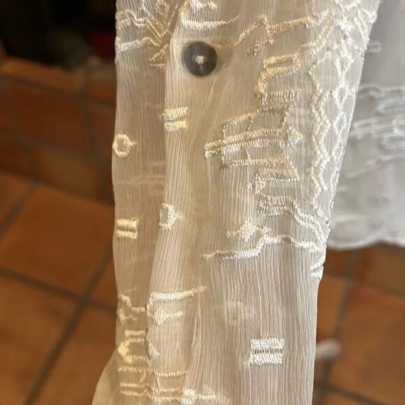 GRAY Saks Fifth Avenue Sheer Ivory Embroidered Blouse, XS! - Picture 7 of 13
